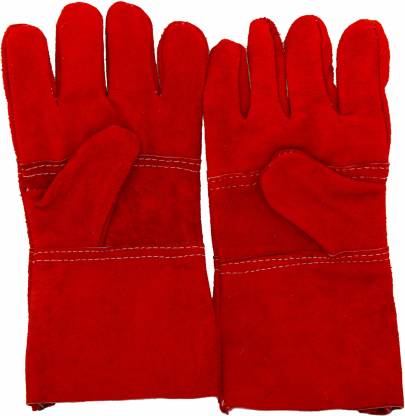 Red Leather Hand Gloves for Superior Protection - Raj Guard Mate